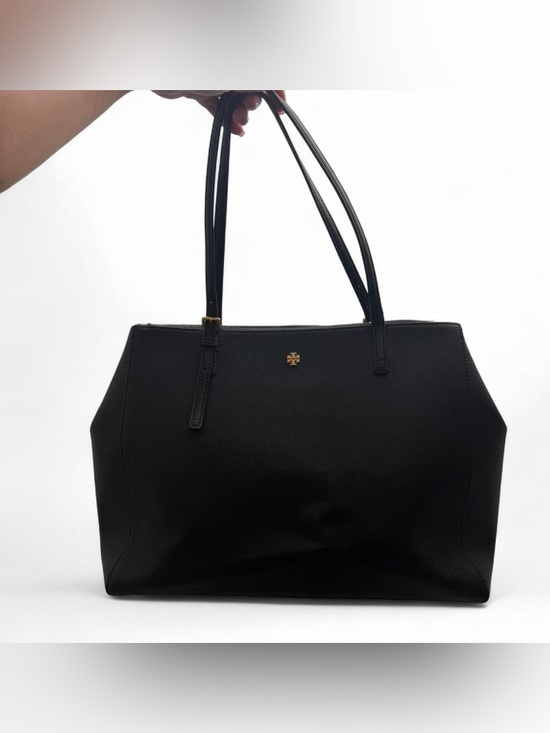 Tory Burch Handbags - Tory Burch Emerson Black Leather Tote Gold Hardware Classic Preppy Work Bag